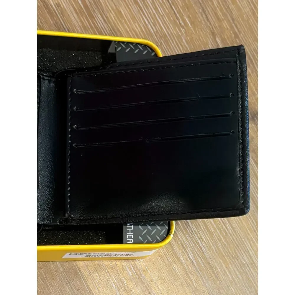Mens CATERPILLAR CAT Black 100% Genuine Leather RFID Wallet Tin Gift NEW